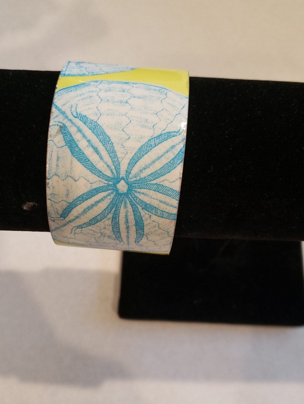 3/$20 Wide Floral Bangle Bracelet in Turquoise and Yellow
